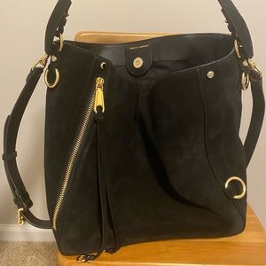 Rebecca Minkoff M.A.B Hobo bag - black micro suede with gold hardware.